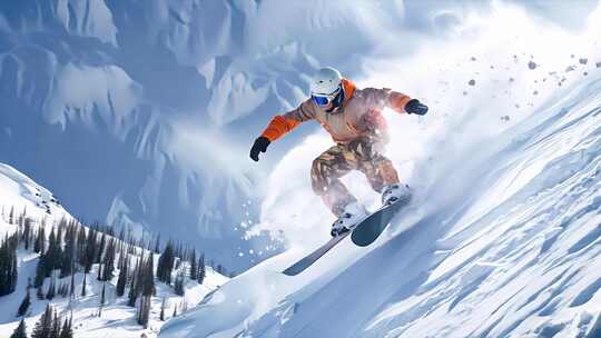 滑雪比赛运动员 雪地雪山滑板体育极限运动