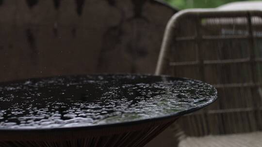 下雨场景，旗袍女孩打伞撑在雨中，雨滴落下