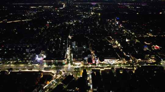 浙江绍兴人民路夜景灯光航拍交通