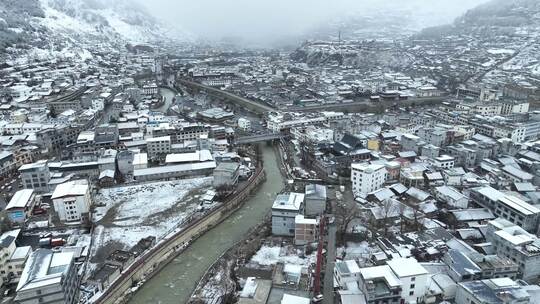 阿坝州松潘古城雪景素材