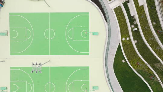 4K航拍俯视上海体育场室外篮球场花坛视频素材模板下载
