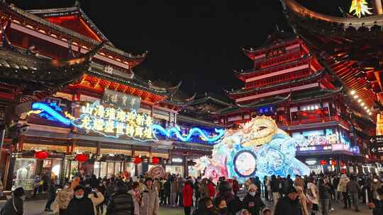 上海豫园灯会城隍庙夜景人流量游客旅游