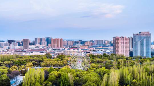 中国内蒙古呼和浩特青城公园天际线延时摄影