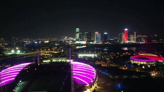 4K变焦航拍 浙江义乌城市地标夜景风光