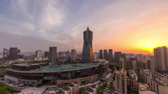 杭州城市天际线日转夜延时摄影