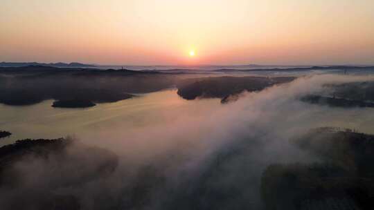 航拍山河日出云海自然风光