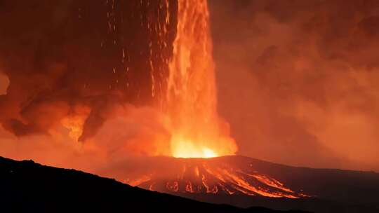 火山喷发 岩浆飞溅 地火奔涌 烟雾笼罩