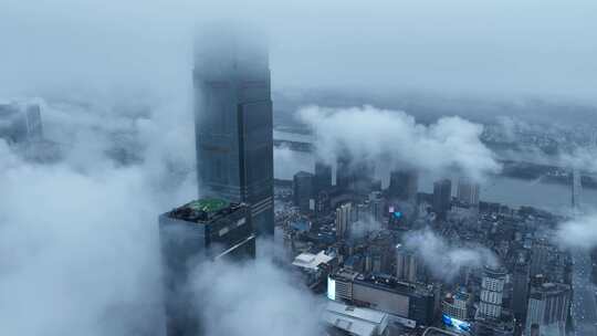 长沙城市上空云海大气视频