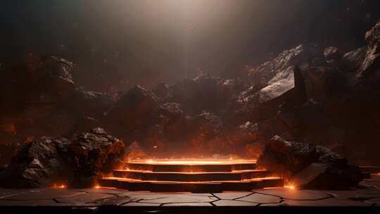 火热的火山岩石坑洞舞台背景