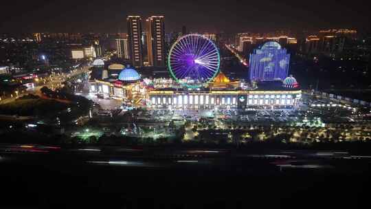 江苏常州江南环球港夜景航拍延时新北区夜晚