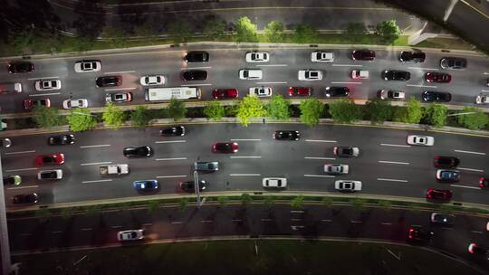 4K下班高峰期道路车流夜景航拍