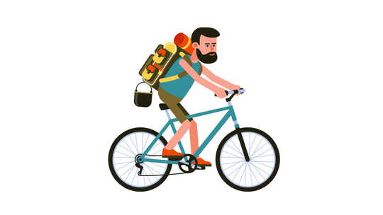 背着背包的自行车手背着背包的游客