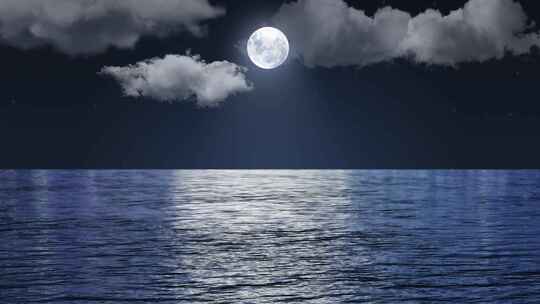 海上的月亮月光下的海浪4K