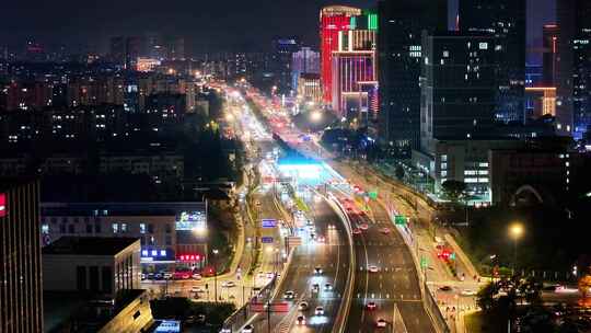 航拍快速路车流行车高架桥立交桥空镜夜景