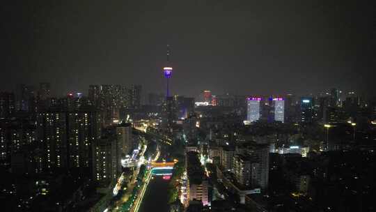 四川成都天府熊猫塔夜景航拍