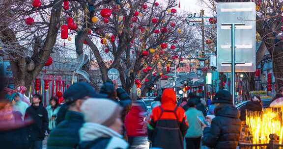 4K北京胡同模式口年味灯笼实拍