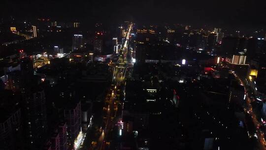 航拍湖南岳阳巴陵中路商业圈夜景