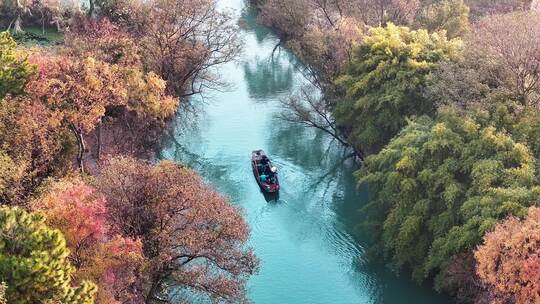 杭州秋天 西溪湿地 手摇船 湿地博物馆