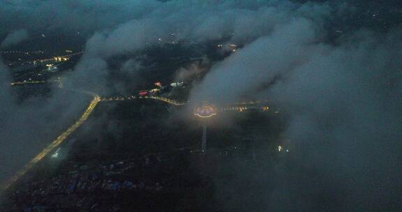 洛阳阴雨天云雾缭绕城市航拍宣传片