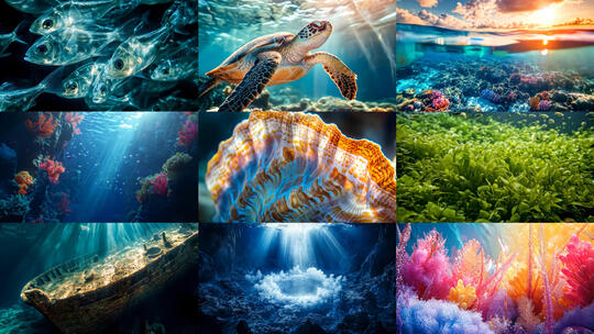 海底世界唯美特写阳光透过海面水下摄影