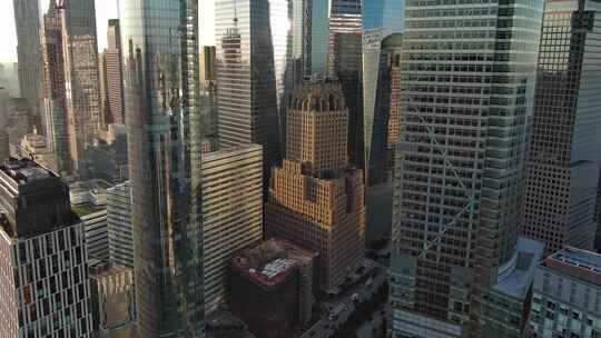 城市航拍纽约曼哈顿翠贝卡哈德逊河摩天大楼