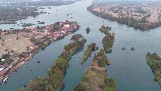 老挝四千美岛湄公河畔风光视频素材模板下载