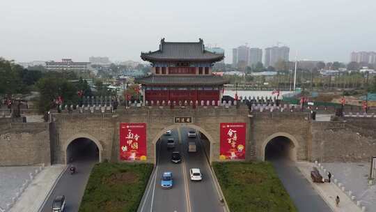 航拍河南开封城市街道城墙建筑大气风光