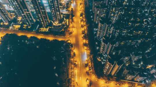 广西柳州万象城与道路车轨航拍延时摄影