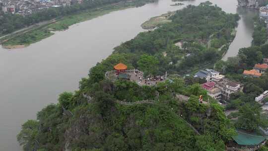 广西桂林木龙湖叠彩山5A景区航拍视频素材模板下载