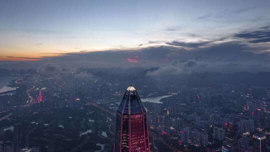 深圳平安大厦航拍晚霞