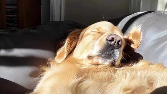 慵懒金毛犬阳光下惬意午睡