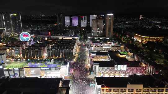深圳大浪商业圈步行街夜景人流航拍