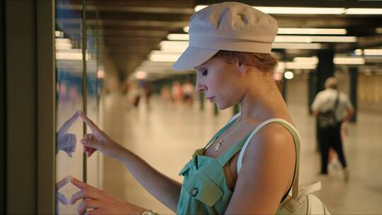 女人在看地铁线路图