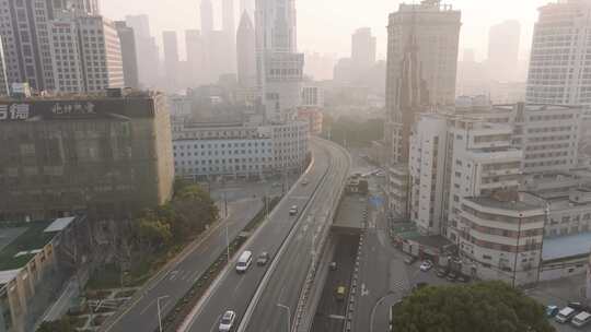 上海延安高架 车流 城市风光航拍
