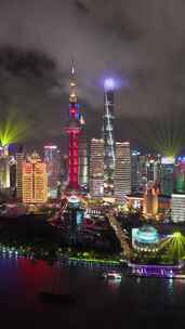 上海陆家嘴夜景航拍素材