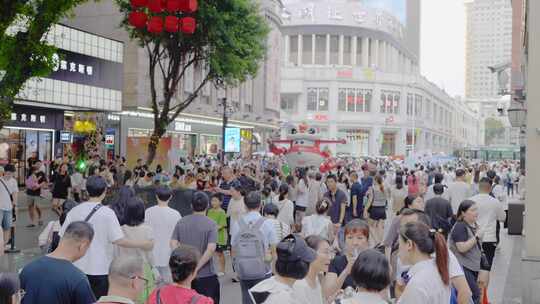 4K实拍广州北京路商业步行街周末商业氛围