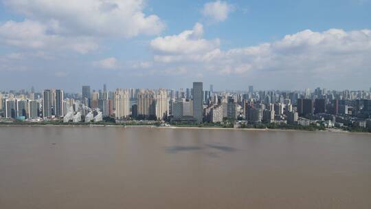 武汉城市风光长江两岸高楼建筑航拍