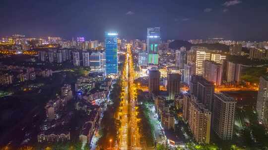 海南三亚迎宾路璀璨自贸港城市夜景唯美