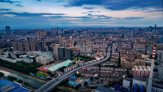 中国东北辽宁沈阳城市夜景航拍南北快速路