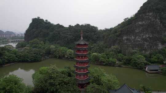 广西桂林木龙湖木龙塔航拍