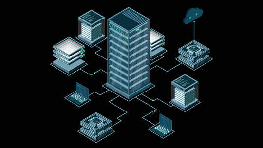 等距计算机技术动画。大数据中心计算。云计