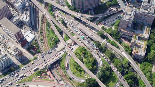 城市道路车流航拍香港九龙红磡隧道