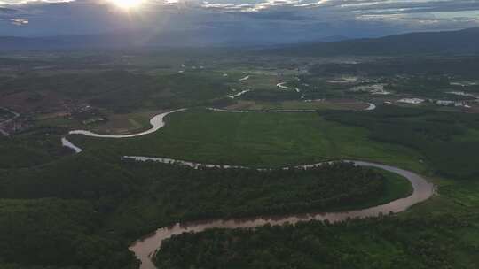 HDR缅甸金三角洛克河植被航拍景观