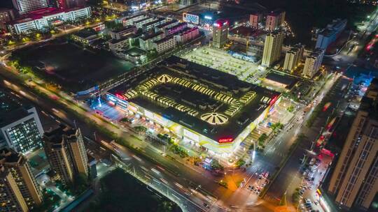 广西贵港万达广场航拍夜景延时视频素材模板下载