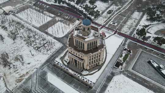 武汉横渡长江博物馆雪景航拍