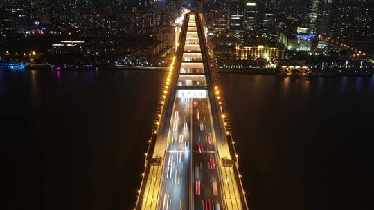 上海卢浦大桥夜景4K航拍原素材
