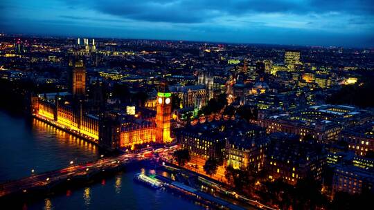 英国伦敦夜晚延时航拍视频素材模板下载