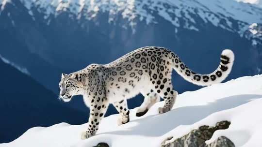 雪山中行走的雪豹