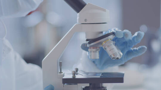 医生使用显微镜进行生物检测视频素材模板下载