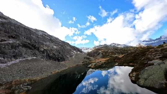 FPV航拍森林雪山河流湖泊蓝天白云高山山脉